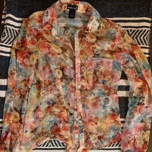 Floral Sheer Long Sleeve Jacket/Button Up Wet Seal